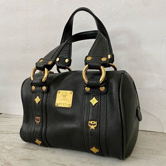 MCM Pebbled Leather Boston Handbag 👜 22cm - Picture 3 of 17